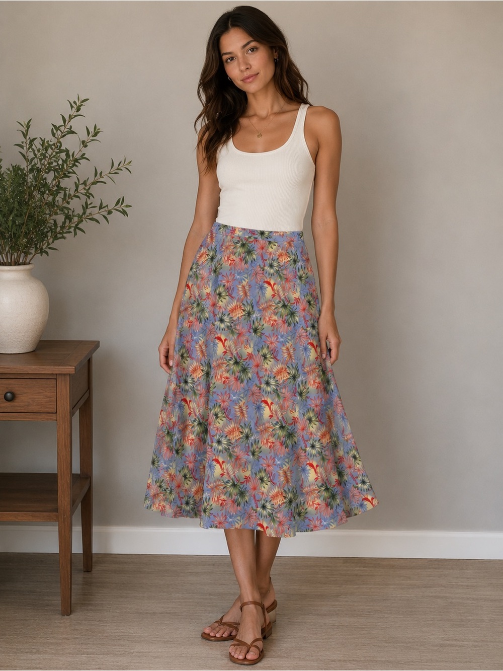 Sag Harbor Floral Tropical Print Midi Skirt Size Medium